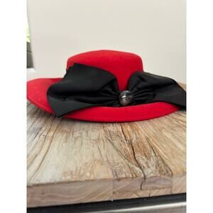 Michael Howard 100% Wool Red Hat U.S. A. with Black Accent Ribbon and Bow